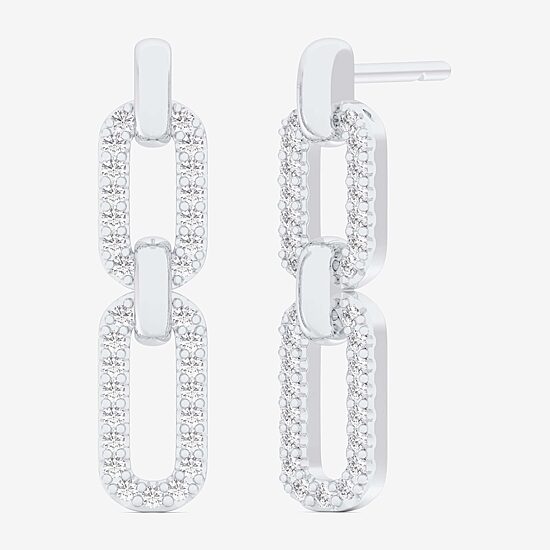 (G-H / Si1-Si2) Womens 1/4 CT. T.W. Lab Grown White Diamond 10K Gold Paperclip Drop Earrings