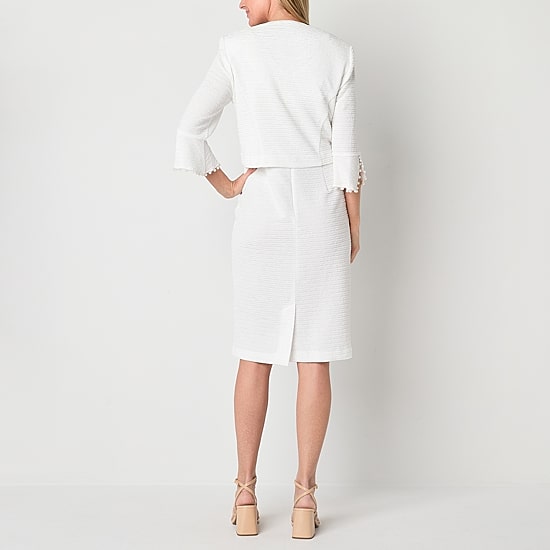 Maya Brooke Womens Bell Pearl Trim Jacket Dress