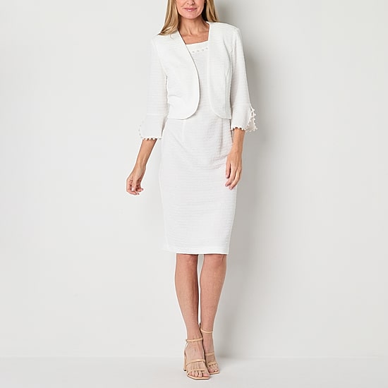 Maya Brooke Womens Bell Pearl Trim Jacket Dress