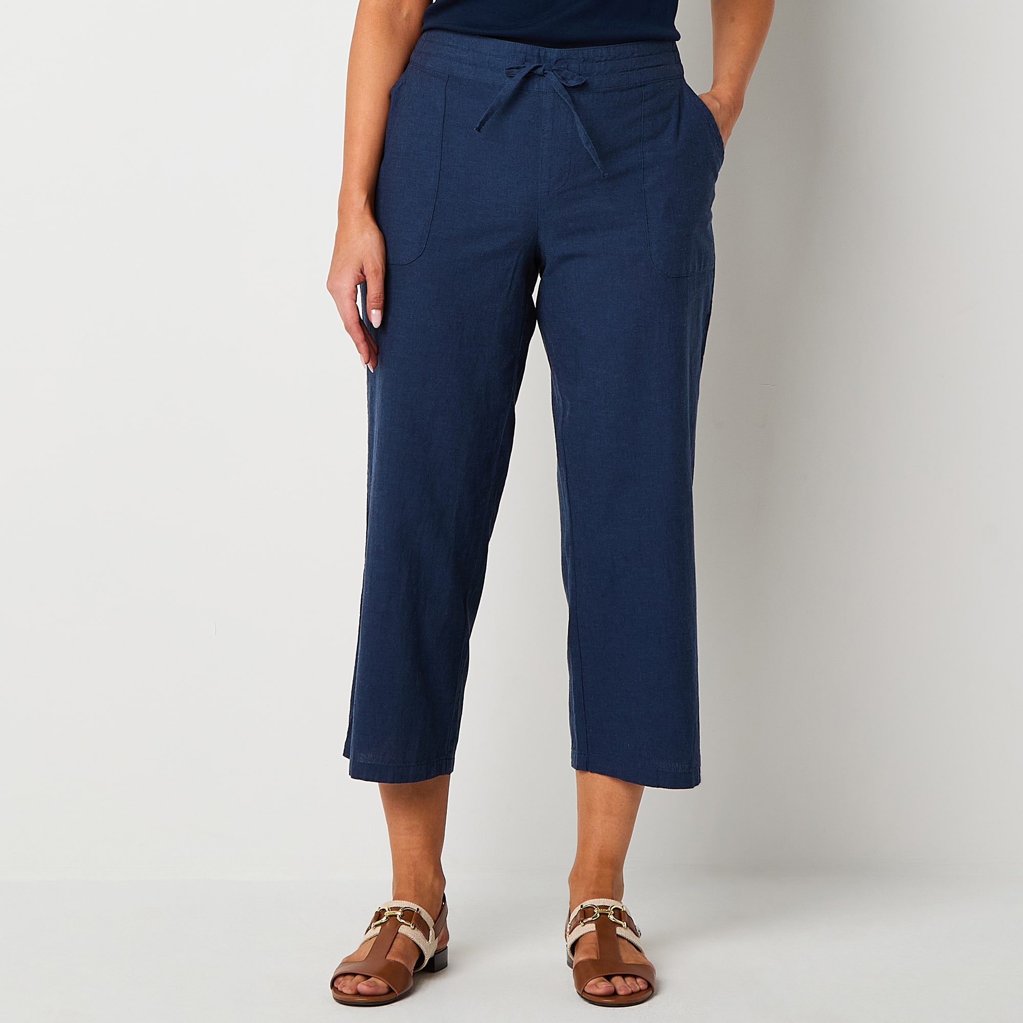 Liz Claiborne Womens Wide Leg Mid Rise Pull-On Pant