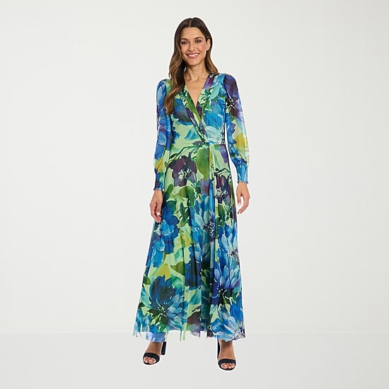 Clover And Sloane Womens V Neck Long Sleeve Maxi Dress