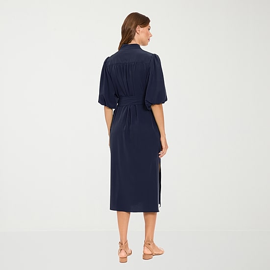 London Times Womens Midi V Neck Elbow Sleeve Shift Dress