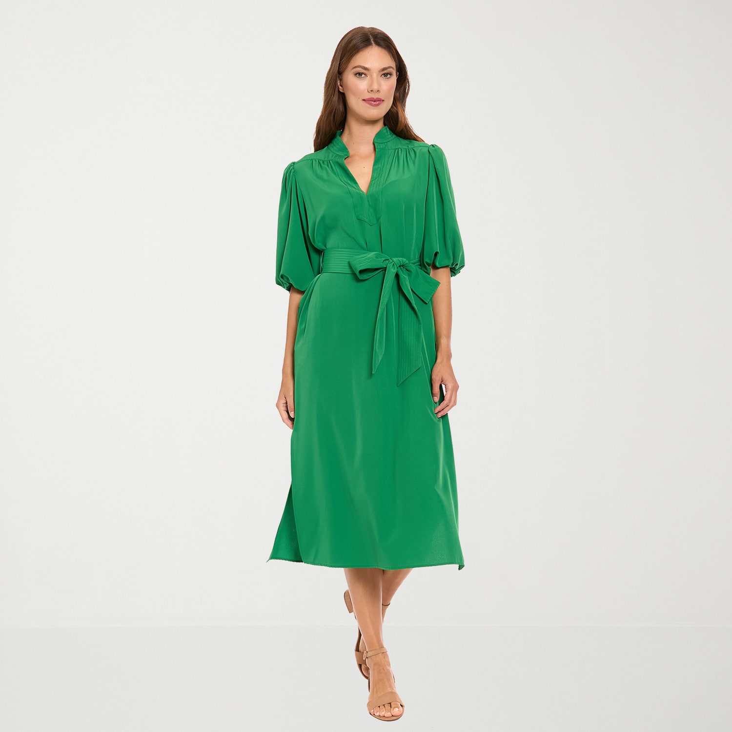 London Times Womens Midi V Neck Elbow Sleeve Shift Dress