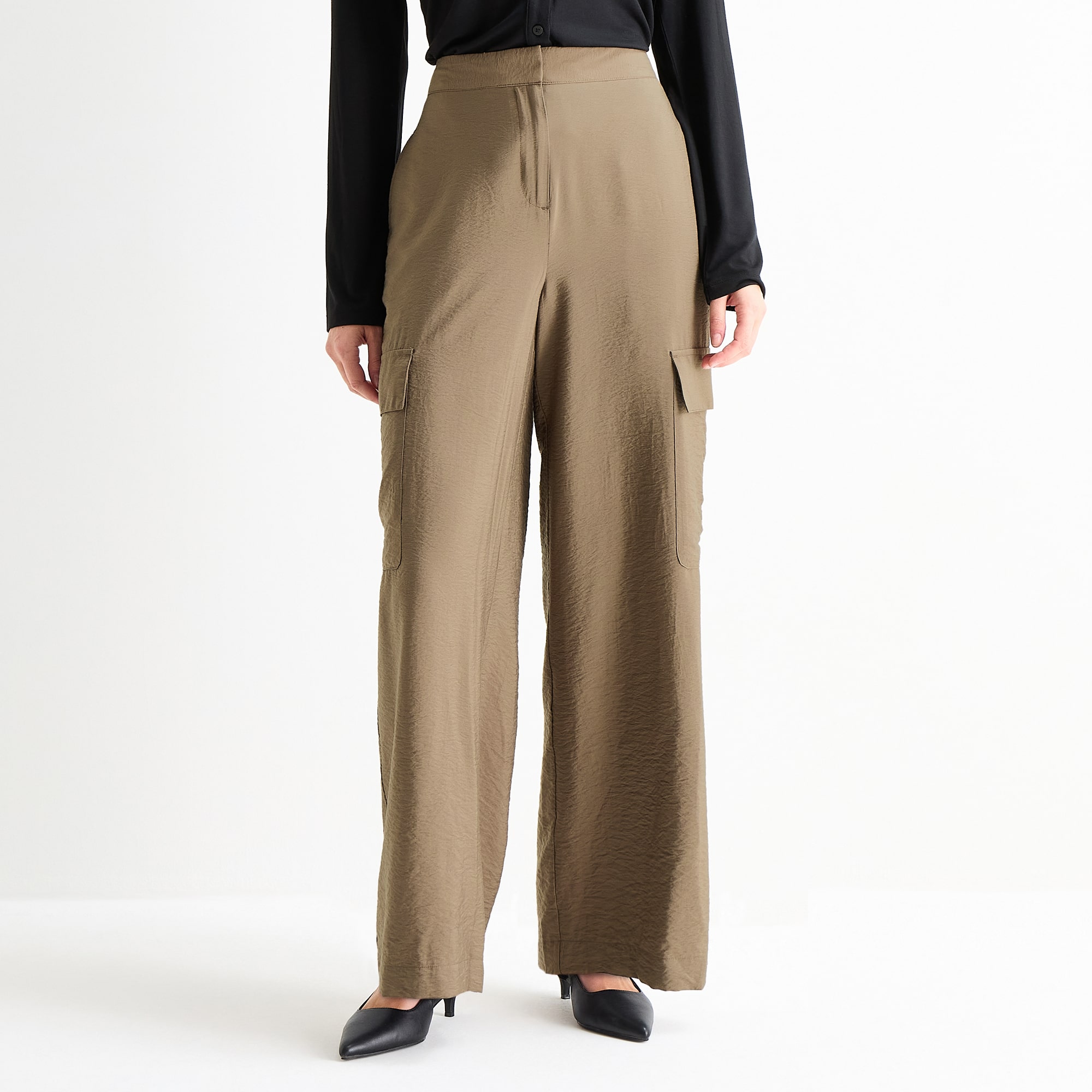 Worthington Womens Tall Flare High Rise Cargo Pant