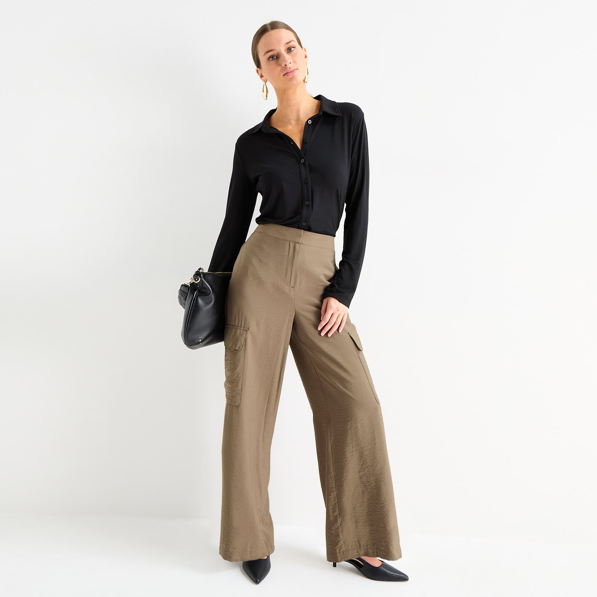 Worthington Womens Tall Flare High Rise Cargo Pant