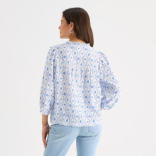 St. John's Bay Womens Tall Split Tie Neck 3/4 Sleeve Blouse