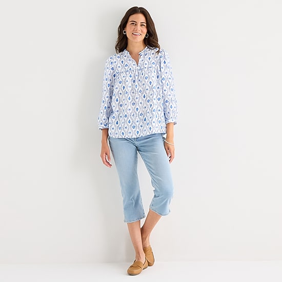 St. John's Bay Womens Tall Split Tie Neck 3/4 Sleeve Blouse