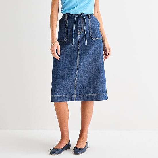 St. John's Bay Womens Tall High Rise Midi Denim Skirt
