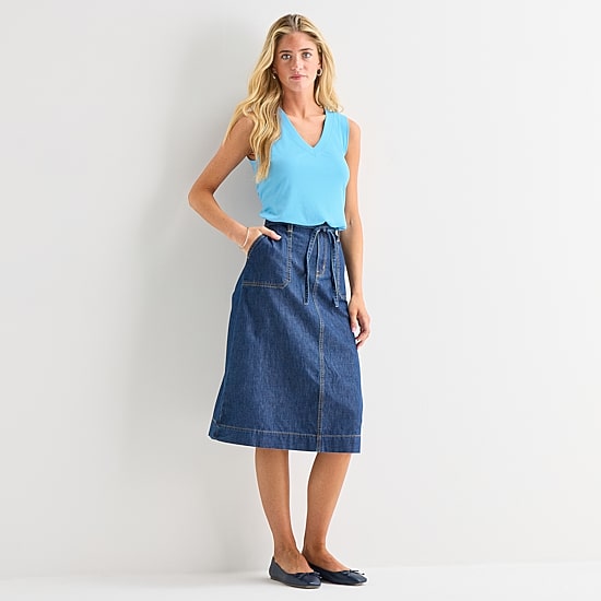 St. John's Bay Womens Tall High Rise Midi Denim Skirt