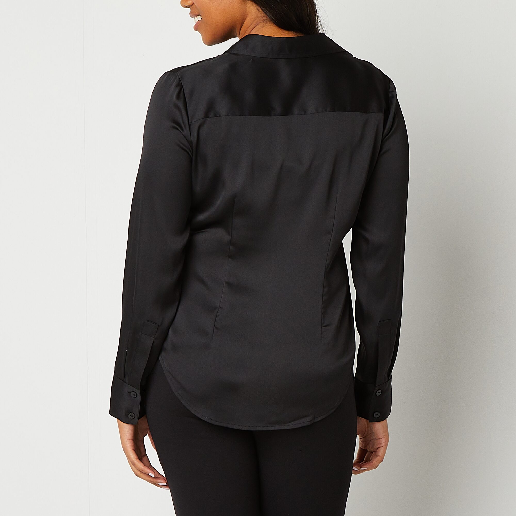 Worthington Womens Petite Cuffed Long Sleeve Regular Fit Button-Down Shirt