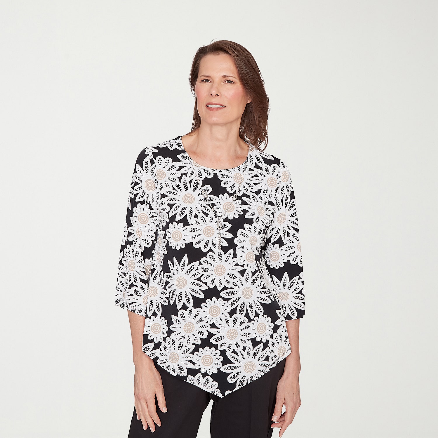 Alfred Dunner Classics Womens Crew Neck 3/4 Sleeve T-Shirt