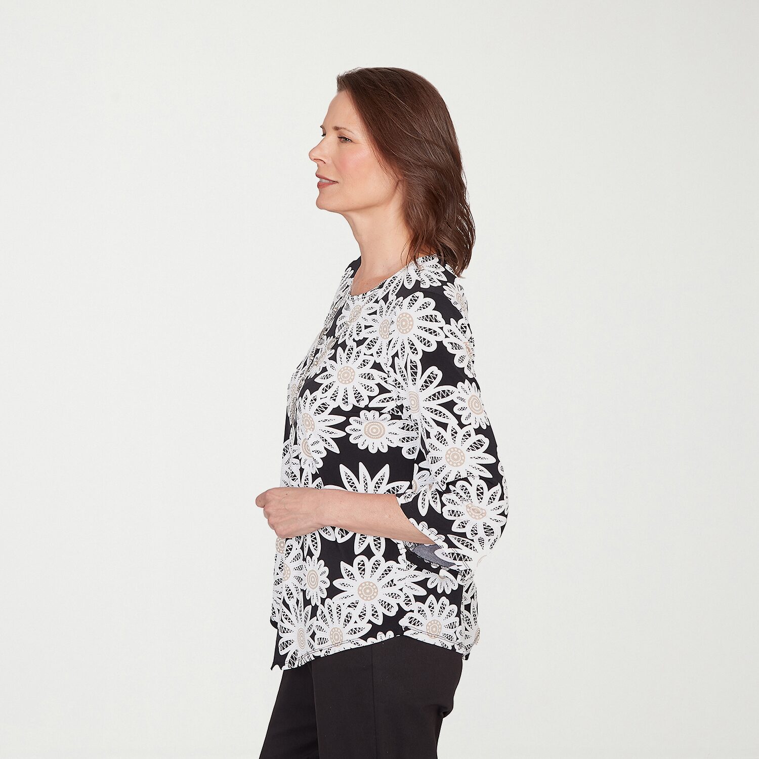 Alfred Dunner Classics Womens Crew Neck 3/4 Sleeve T-Shirt
