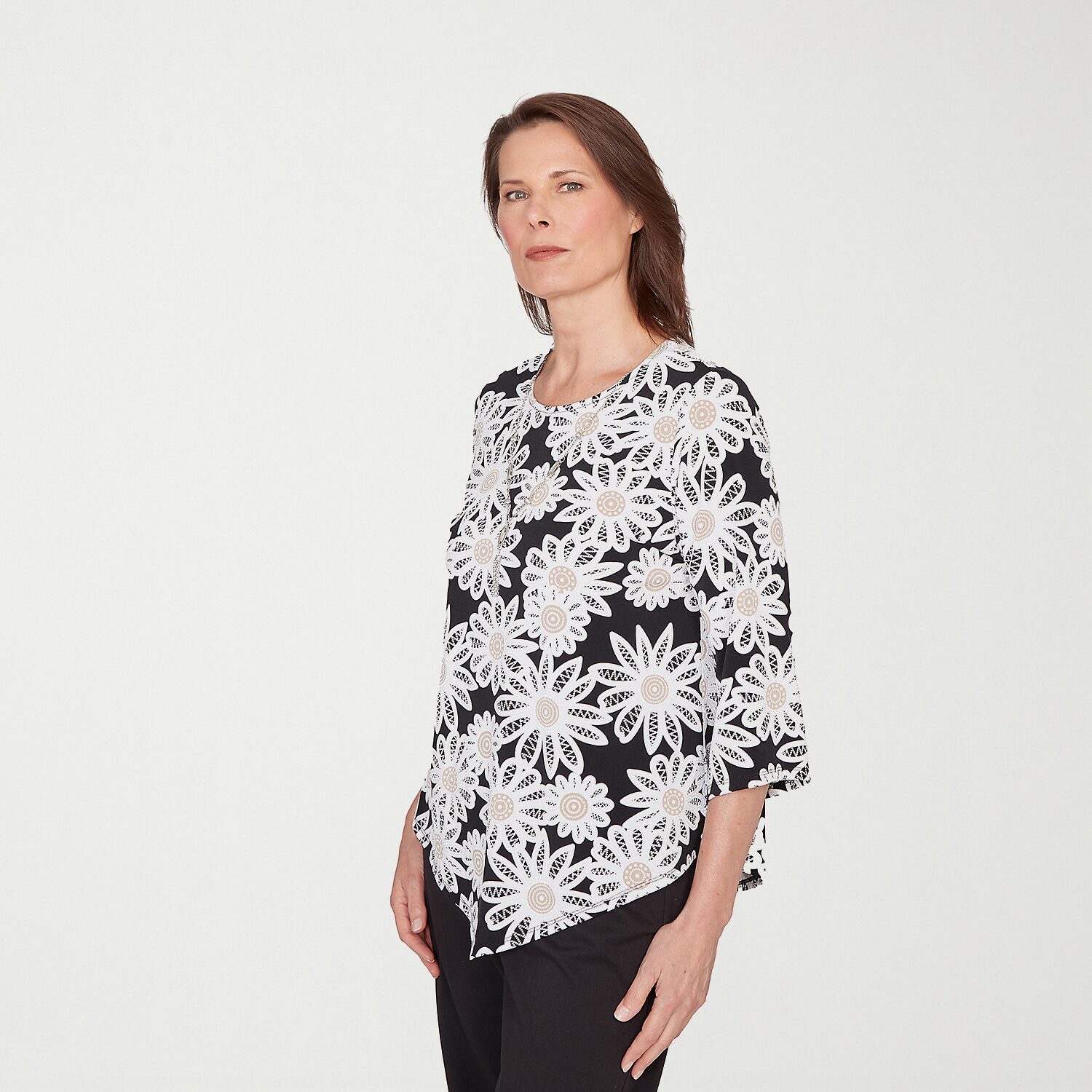 Alfred Dunner Classics Womens Crew Neck 3/4 Sleeve T-Shirt