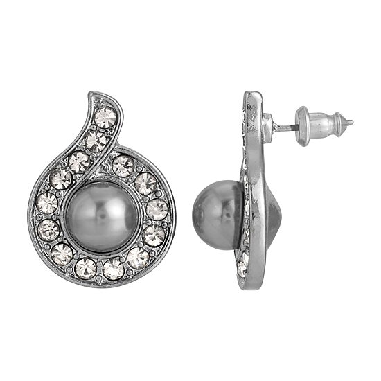 1928 Silver Tone Gray Crystal 1 Inch Stud Earrings