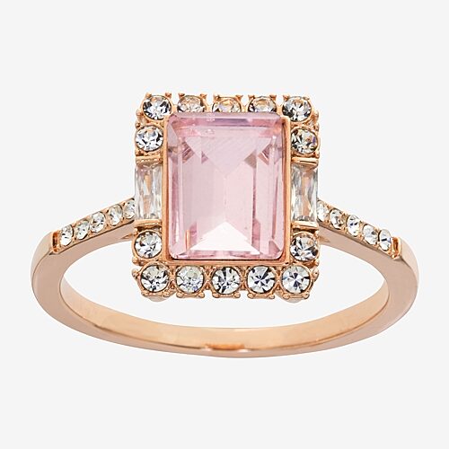 Sparkle Allure Womens Pink Crystal 18K Rose Gold Over Brass Rectangular Engagement Ring, 9