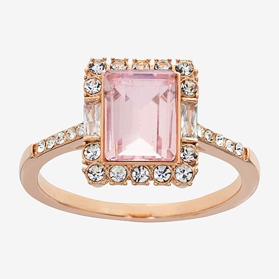 Sparkle Allure Womens Pink Crystal 18K Rose Gold Over Brass Rectangular Engagement Ring