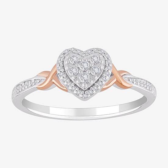 Promise My Love Womens 1/6 CT. T.W. Natural White Diamond Sterling Silver Heart Promise Ring