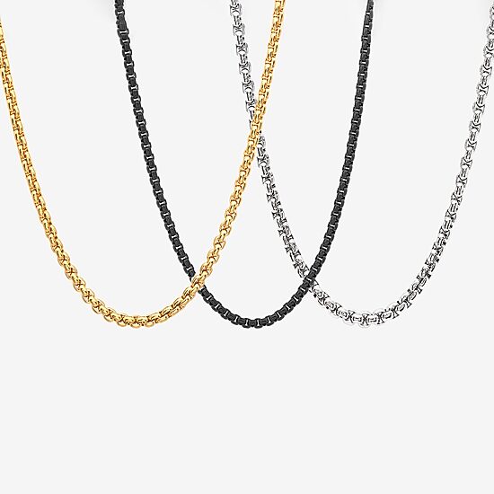 Steeltime Mens 18K Gold Over Stainless Steel Stainless Steel Hypoallergenic 24 Inch Box Chain Necklace