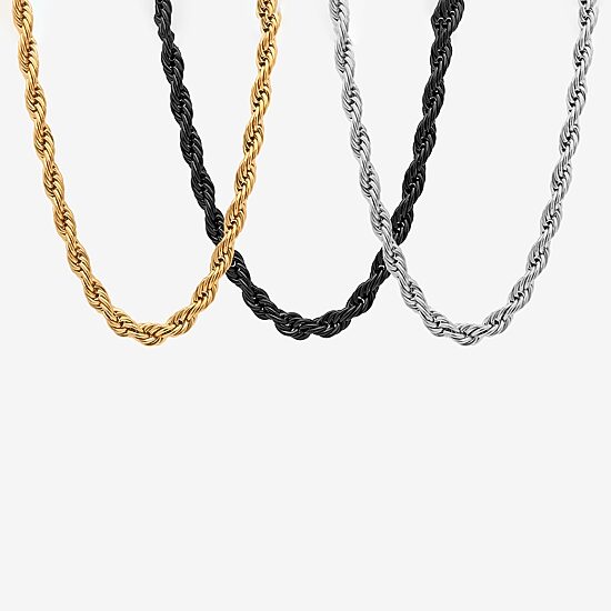 Steeltime Mens 18K Gold Over Stainless Steel Stainless Steel Hypoallergenic 24 Inch Rope Chain Necklace