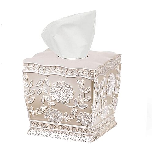 Popular Bath Rose Vine Tissue Box Cover, One Size, Beige