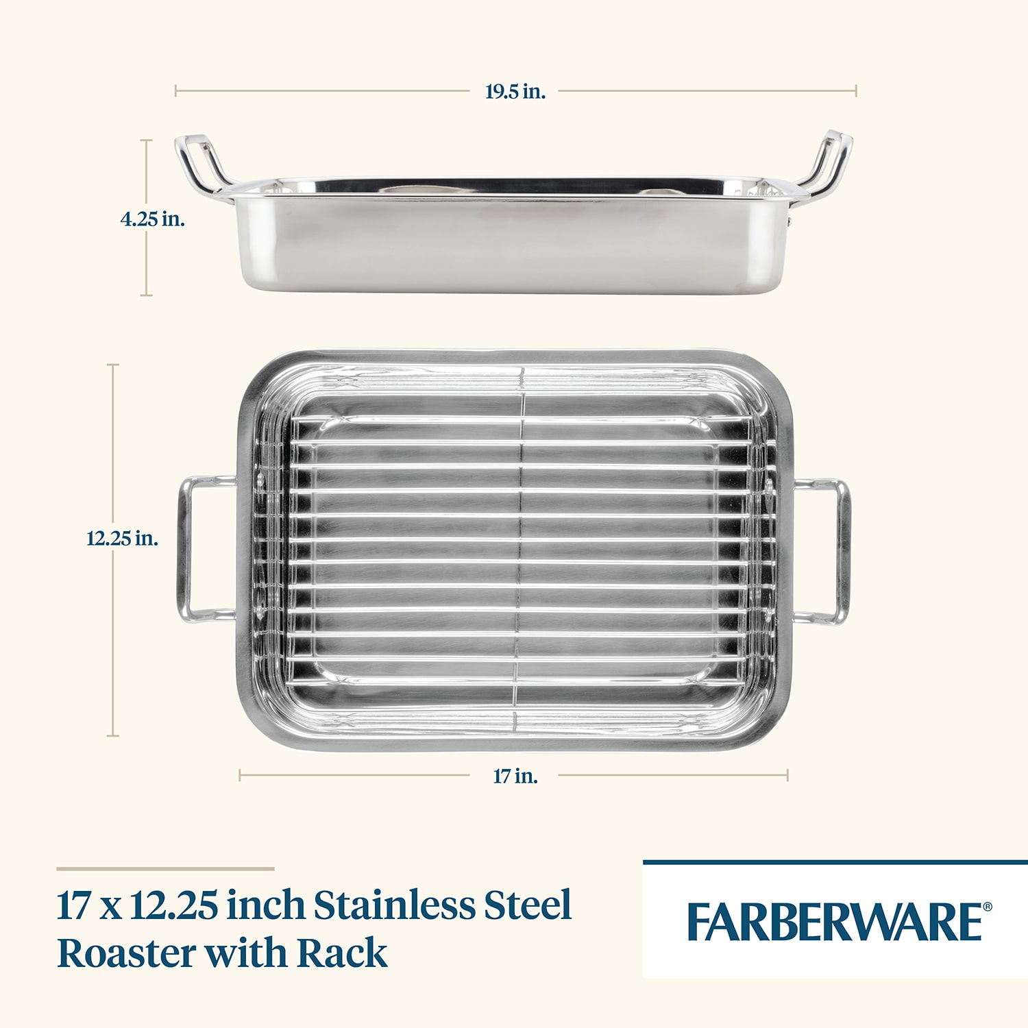 Farberware Stainless Steel 17"X12.25" Roaster with Rack