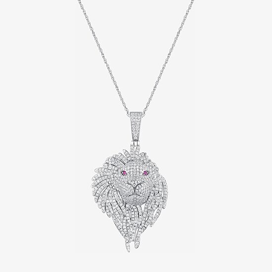 Mens White Cubic Zirconia Sterling Silver Cross 24 Inch Pendant Necklace