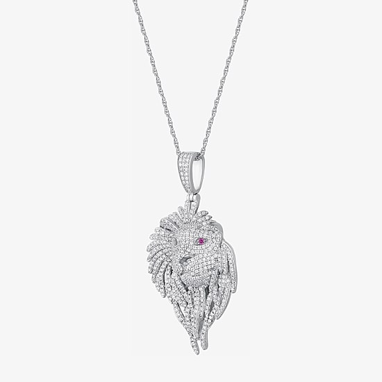 Mens White Cubic Zirconia Sterling Silver Cross 24 Inch Pendant Necklace