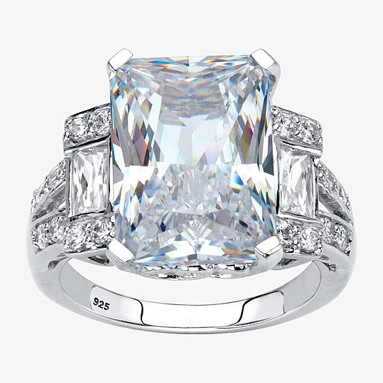 Diamonart Womens Cubic Zirconia Platinum Over Silver Rectangular Cocktail Ring