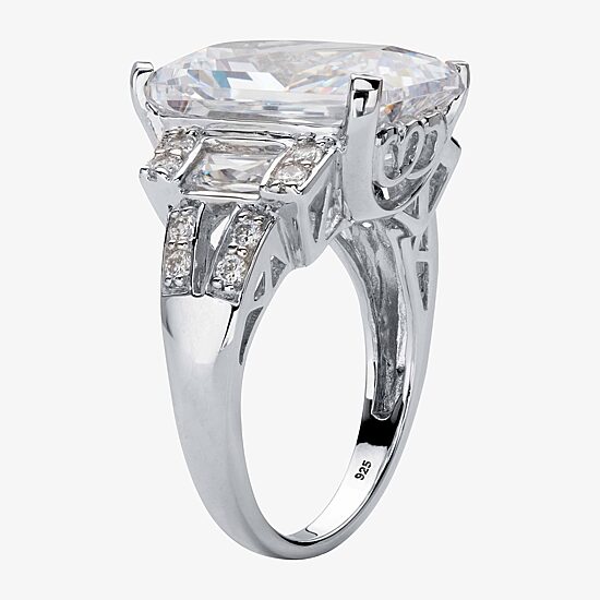 Diamonart Womens Cubic Zirconia Platinum Over Silver Rectangular Cocktail Ring