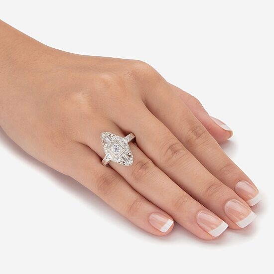 Womens 1 1/10 CT. T.W.  Cubic Zirconia Platinum Over Silver Round Cocktail Ring
