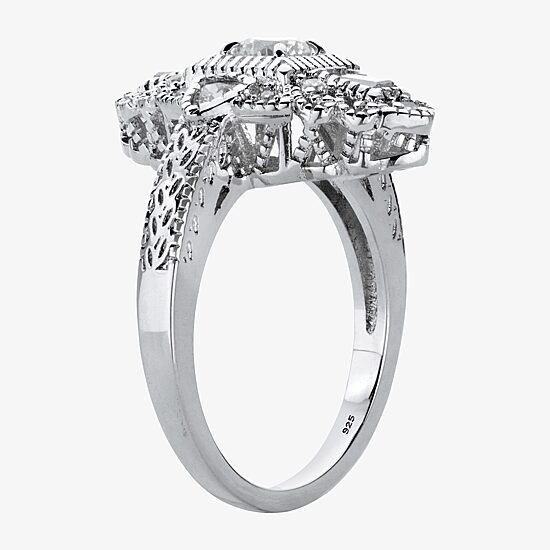Womens 1 1/10 CT. T.W.  Cubic Zirconia Platinum Over Silver Round Cocktail Ring