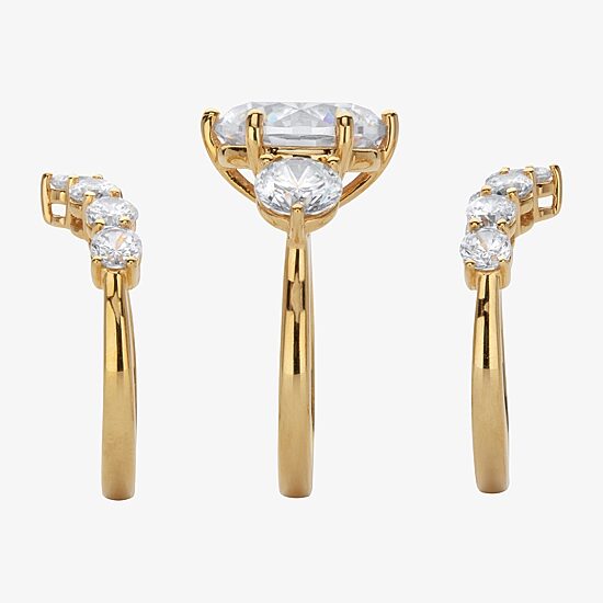 Womens Cubic Zirconia 18K Gold Over Silver Round Bridal Set