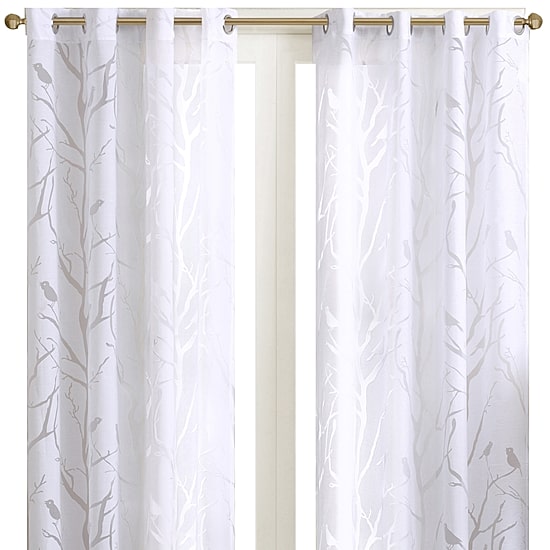 Madison Park Vina Bird Burnout Grommet Top Sheer Single Curtain Panel