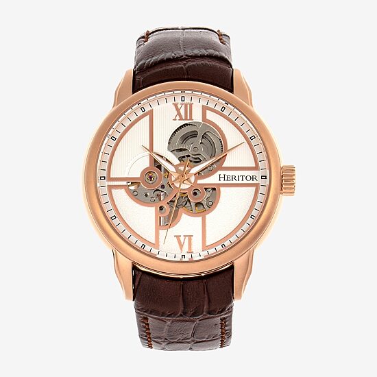 Heritor Automatic Mens Automatic Brown Leather Strap Watch Herhr8304