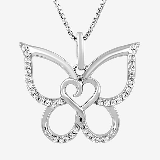 Hallmark Diamonds Womens 1/10 CT. T.W. Natural White Diamond Sterling Silver Butterfly 18 Inch Pendant Necklace