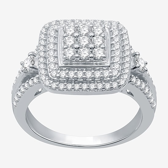 (H-I / I1) Womens 1 CT. T.W. Lab Grown Diamond Sterling Silver Halo Cocktail Ring