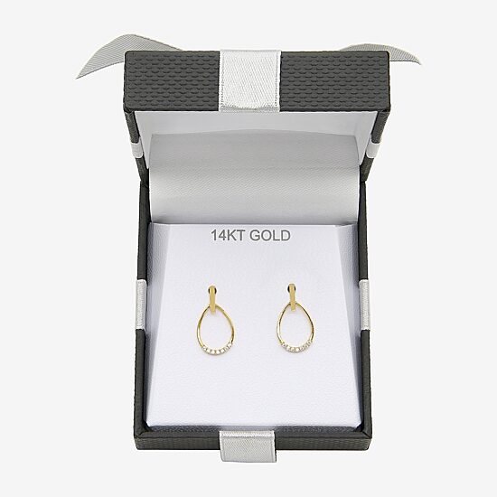 Womens Cubic Zirconia 14K Gold Drop Earrings