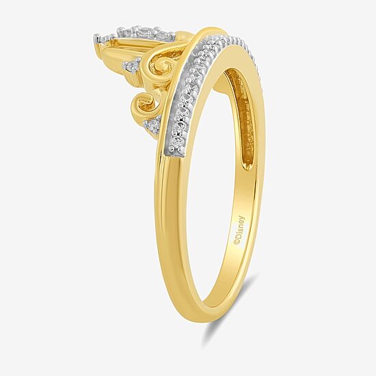 Enchanted Disney Fine Jewelry Womens 1/8 CT. T.W. Natural White Diamond 14K Gold Over Silver Sterling Silver Crown Cinderella Princess Cocktail Ring