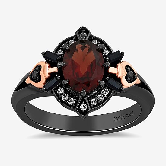 Enchanted Disney Fine Jewelry Villains Womens 1/10 CT. T.W. Genuine Red Garnet 14K Rose Gold Over Silver Sterling Silver Oval Evil Queen Cocktail Ring
