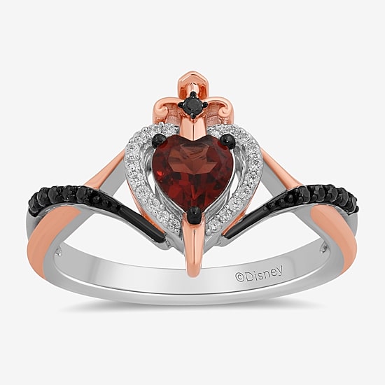 Enchanted Disney Fine Jewelry Villains Womens 1/6 CT. T.W. Genuine Red Garnet 14K Rose Gold Over Silver Sterling Silver Heart Evil Queen Side Stone Cocktail Ring