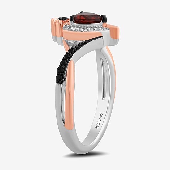 Enchanted Disney Fine Jewelry Villains Womens 1/6 CT. T.W. Genuine Red Garnet 14K Rose Gold Over Silver Sterling Silver Heart Evil Queen Side Stone Cocktail Ring
