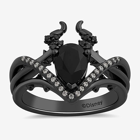 Villains Womens 1/6 CT. T.W. Genuine Black Onyx Sterling Silver Pear Maleficent Sleeping Beauty Cocktail Ring