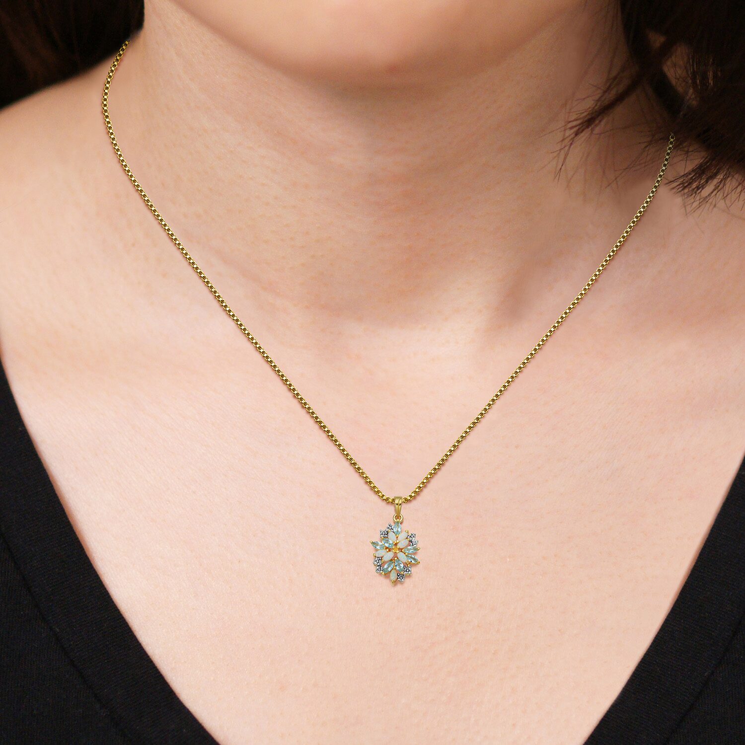 Womens Lab Created White Opal 18K Gold Over Silver Flower 18 Inch Pendant Necklace