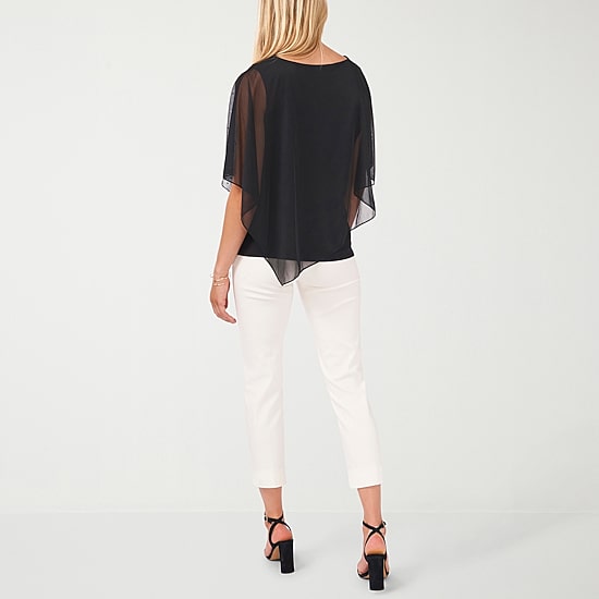 MSK Cape Womens Round Neck Short Sleeve Embellished Blouse