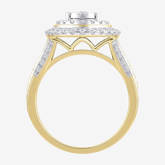 (H-I / I1) Womens 1 CT. T.W. Lab Grown White Diamond 10K Gold Pear Halo Cocktail Ring