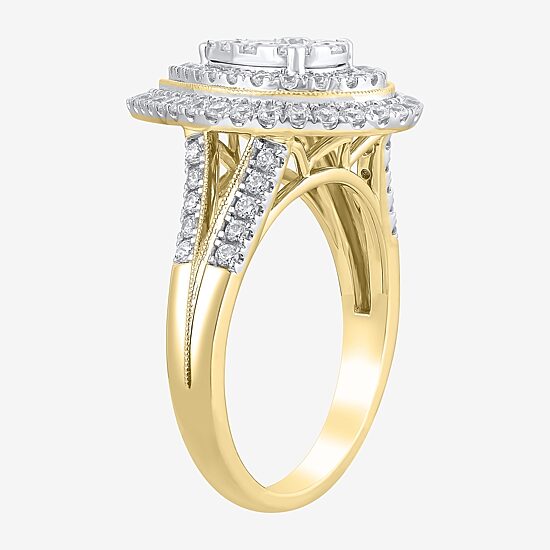 (H-I / I1) Womens 1 CT. T.W. Lab Grown White Diamond 10K Gold Pear Halo Cocktail Ring