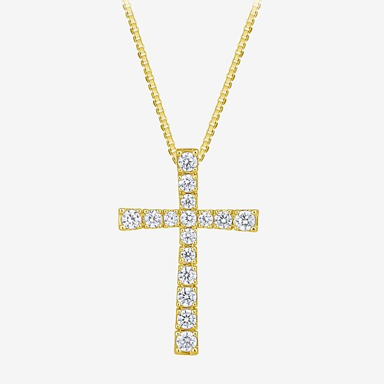 (H-I / I1) Womens 1/2 CT. T.W. Lab Grown White Diamond 10K Gold Cross 18 Inch Pendant Necklace