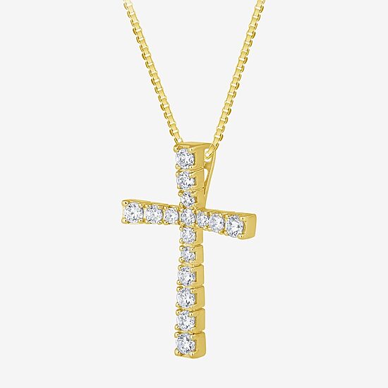 (H-I / I1) Womens 1/2 CT. T.W. Lab Grown White Diamond 10K Gold Cross 18 Inch Pendant Necklace