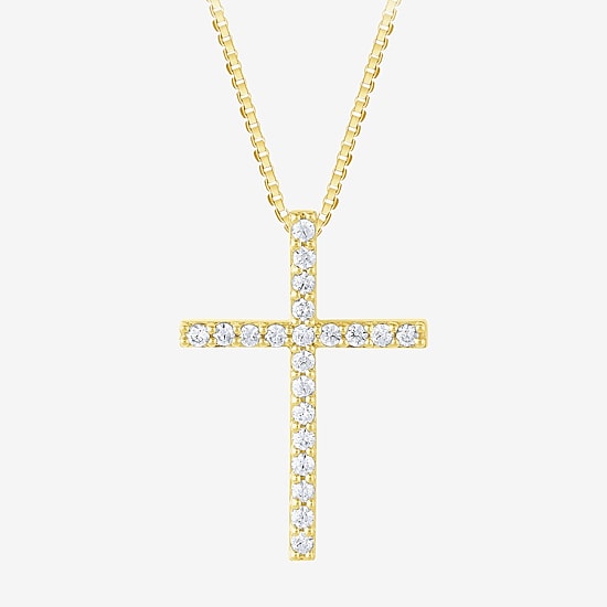 (H-I / I1) Womens 1/4 CT. T.W. Lab Grown White Diamond 10K Gold Cross 18 Inch Pendant Necklace