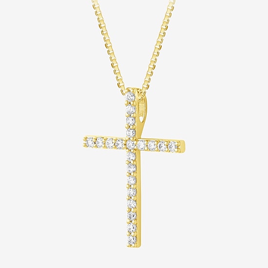 (H-I / I1) Womens 1/4 CT. T.W. Lab Grown White Diamond 10K Gold Cross 18 Inch Pendant Necklace